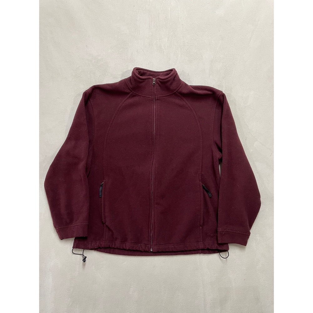 Eddie Bauer Mens Full Zip Fleece Jacket Maroon Mock Neck Outdoor Layer Medium